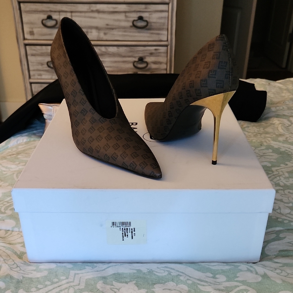 Balmain Sophisticated Brown and Gold High Heels